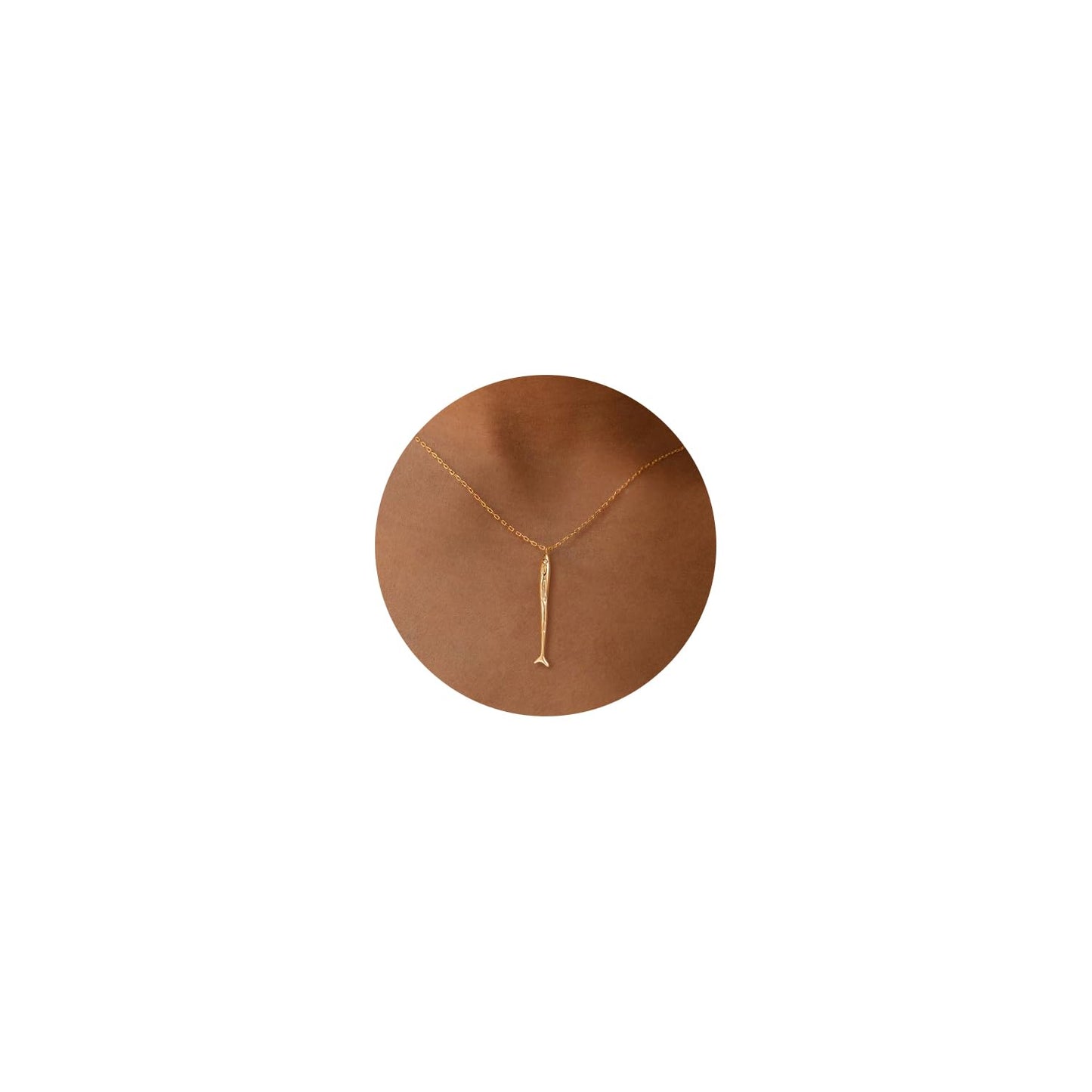 BSGRL Dainty Gold Necklace - 14K Gold-plated Long Thin Sardine Fish Beach Ocean Necklace for Women Brush Finished 16.5"+2"
