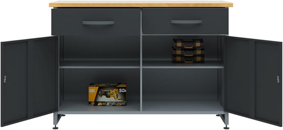 JZD Garage Tool Storage Cabinet System with Wood Worktop, for Maintenance Rooms, Auto Repair Shops