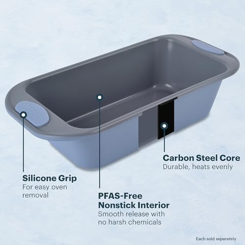 Pyrex 3-Piece Metal Cookie Sheet Bakeware Set, Lightweight Stainless Steel Baking Trays with Heatsafe Silicone Handles, Cookie Sheet Baking Pan, Cerulean