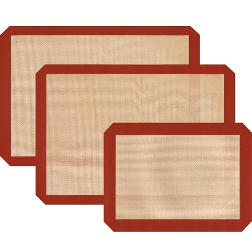 Silicone Baking Mats, 3 Pack Non-Stick Mats for Baking, Silicone Baking Mats Cookie Sheet, Easy Clean & Reusable Oven Baking Sheet for Making Cookies, Macaroons, Bread