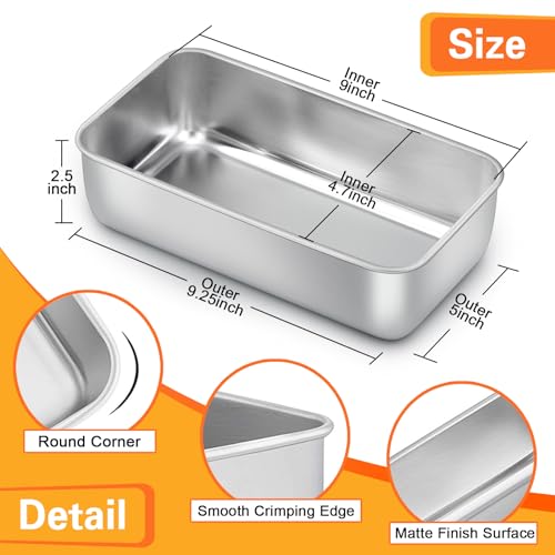 E-far Loaf Pan Set of 4, 9x5 Inch Stainless Steel Bread Loaf Pan, Metal Bakeware for Baking Bread Cake Meatloaf Brownies, Healthy & Non Toxic, Easy Release & Dishwasher Safe