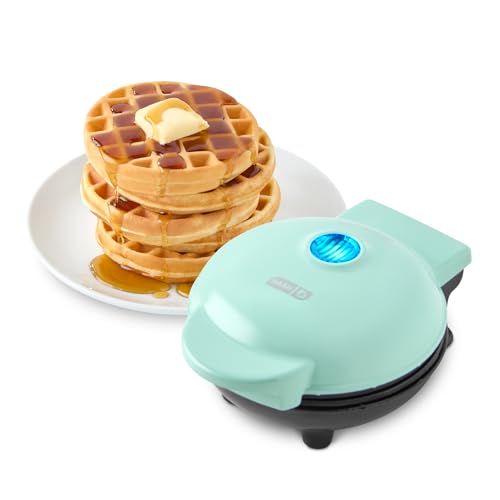 Dash Mini Waffle Maker- Compact Electric Iron for Creative Homemade Treats - Nonstick Surface - Easy-to-Clean - Perfect for Kids & Families - Aqua