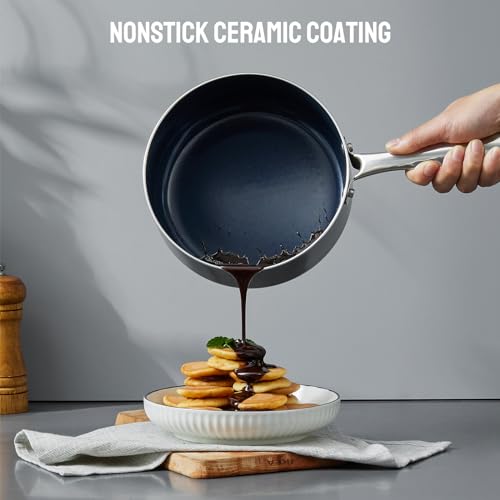 Induction Cookware Set 6-Piece, Stackable Kitchen Cooking Pots Set, 6qt 4.8qt & 2qt Pots with Lids, Dishwasher Safe & Oven Safe, Compatible with All Stoves, Black