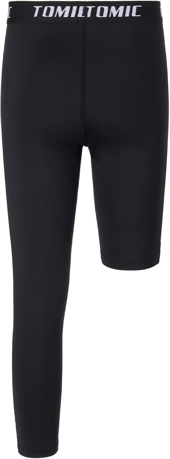 Tomic Youth Boys Kids One Leg 3/4 Leggings Compression Pants for Basketball Soccer Sports Athletic Training Tights Base Layer