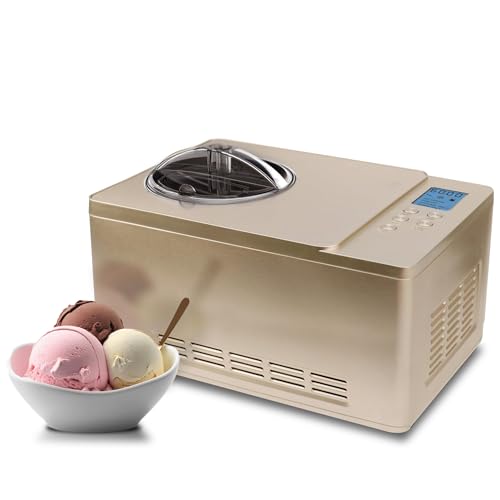 Whynter Ice Cream Maker Machine & Yogurt Automatic 2 Qt. with Built-in Compressor, LCD Digital Display & Timer, No Pre-Freezing, ICM-220CGY, Champagne Gold