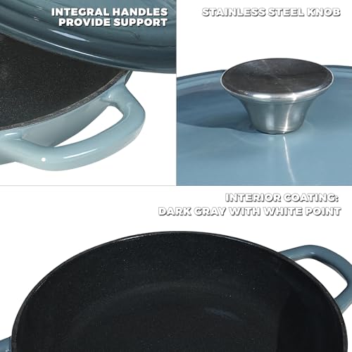 Flavehc Braiser Enameled Cast Iron Braiser 2.25 qt Braiser Pan with Lid Slateblue Shallow Cast Iron Casserole Braiser Pan with Handels