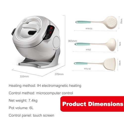 smafoseedding 2000w 6l Auto Cooking Wok Fried Rice Machine,Automatic Cooking Pot Fried Rice Machine/Touch Control, 3-Level Gear Adjustment, 360 ° Automatic Rotation, with 3 Cooking Utensils
