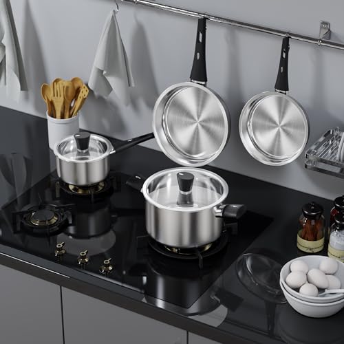 6-Piece Stainless Steel Pots and Pans Set, Kitchen Cookware Set with Stay-Cool Handles Compatible with Gas, Electric & Induction, Dishwasher Safe, Non-Toxic & Durable for Everyday Cooking