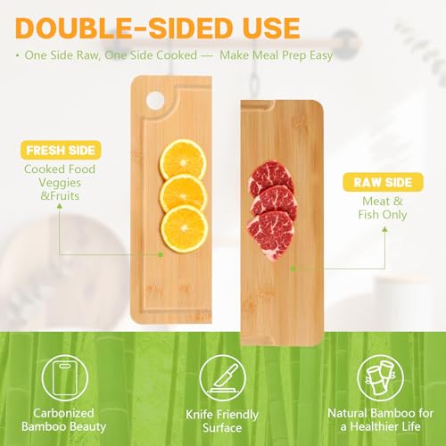 Bamboo Cutting Boards for Kitchen 14.9" x 9.6", Reversible Wood Cutting Board with Juice Groove & Side Handles, Chopping Board for Meat & Cheese, 100% Organic Bamboo