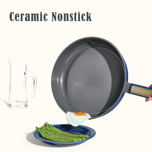CAROTE Ceramic Cookwar Set, Pots and Pan Set Non Stick 16 Piece, Cookware Set Kitchen Cooking Set Non Toxic, PFAS PTFE Free, Blue