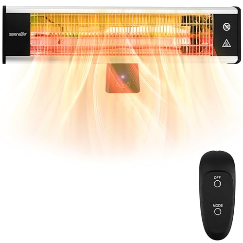 SereneLife Infrared Patio Heater, Wall-Mounted Electric Heater with Remote Control, 1500W, IP65 Approved, Odorless, Indoor/Outdoor for Patio, Restaurant, Backyard, Garage, Decks