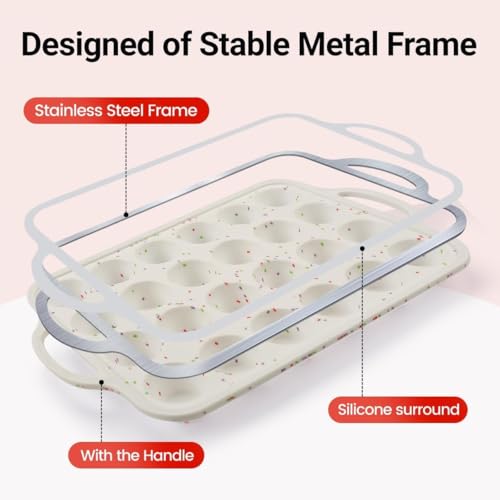 CAKETIME Mini Muffin Pan, Metal Reinforced Frame Mini Cupcake Pans 24 Cups Nonstick Muffin Silicone Molds with Handle for Baking Muffins, Cupcakes, Egg Bites 2 Pack