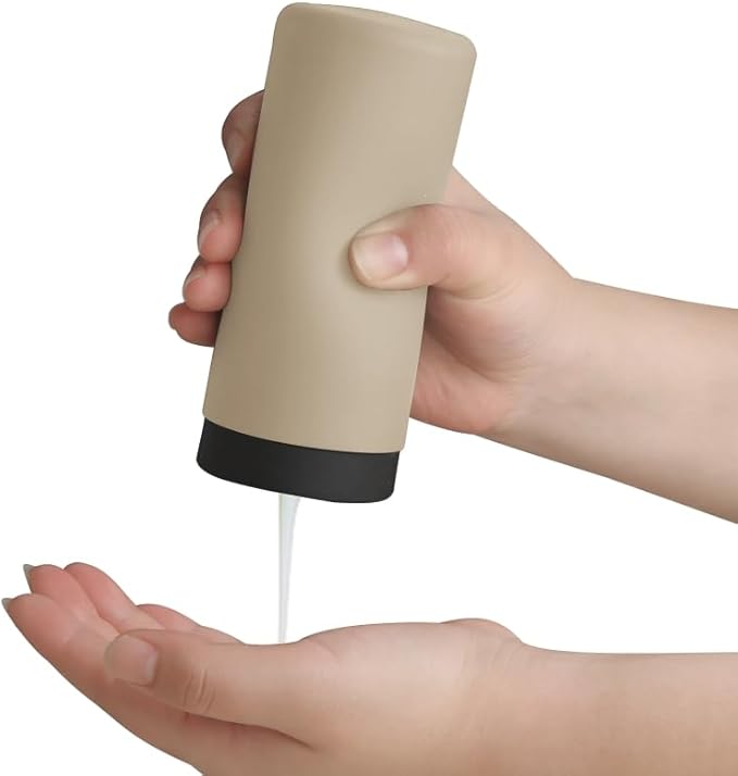 ElmRidge Dish Soap Silicone Dispenser for Kitchen Sink,Squeeze Washing Up Liquid and Hand Soap,Round refillable Silicone Bottles,Easy to Fill and to use, 8.5 oz,Black 2.4 x 2.4 x 5.5 inches (Taupe)