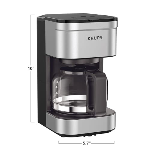 KRUPS Simply Brew Compact 5 Cup Coffee Maker: Stainless Steel Design, Pause & Brew, Keep Warm, Reusable Filter, Drip-Free Carafe