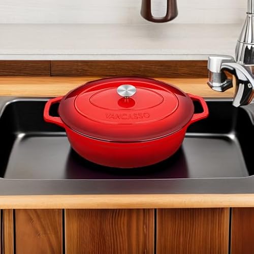 vancasso Enameled Cast Iron Dutch Oven, 9.3 Quart Dutch Oven Pot with Lid, Oval Dutch Oven Cast Iron Pot with Non Stick Enamel Coating for Bread Baking, Red