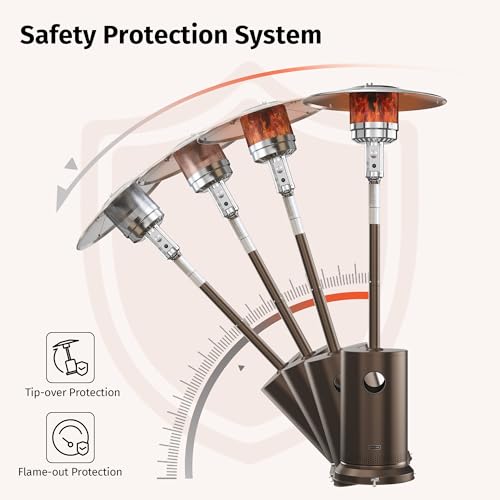EAST OAK 55,000 BTU Propane Patio Heater with Round Table & Stainless Steel Burner, Outdoor Heater with Wheels, Ideal For Large Patios, Gardens, Outdoor Events, and Commercial Use, Bronze