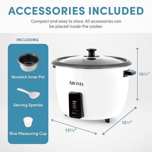 Aroma Housewares 32-Cup (Cooked) (16-Cup UNCOOKED) Pot Style Rice Cooker (ARC-7216NG) , White