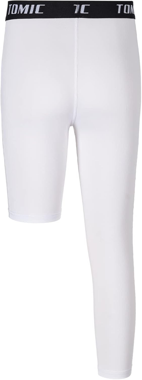 Tomic Youth Boys Kids One Leg 3/4 Leggings Compression Pants for Basketball Soccer Sports Athletic Training Tights Base Layer