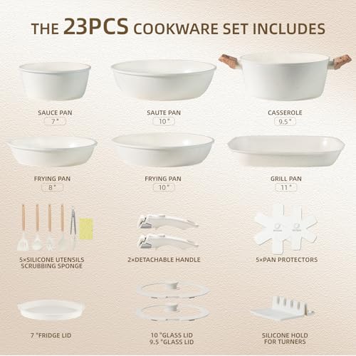 BECIGAR 23PCS Ceramic Pots and Pans Set,Nonstick, Removable Handle Pots and Pans Set, Stackable Pan Set, Ceramic Nonstick Pan Non Stick for Easy Cooking