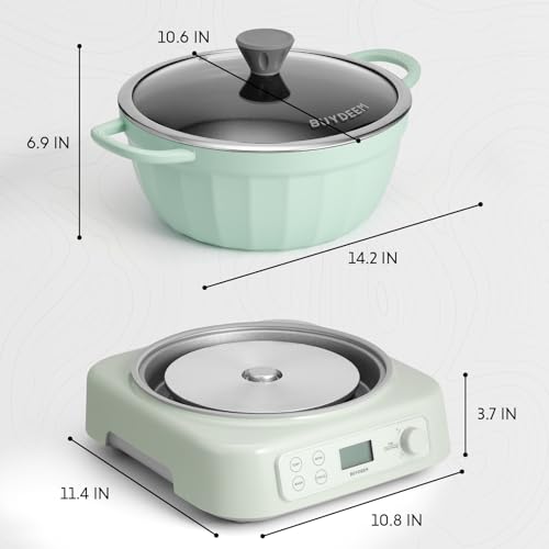 BUYDEEM 5-in-1 Slow Cooker 4.7QT with Removable Nonstick Stockpot, Compatible with Various Cookwares, Two Temperature Controls, Customized Time Settings, Auto Keep Warm for 2H, Cozy Greenish