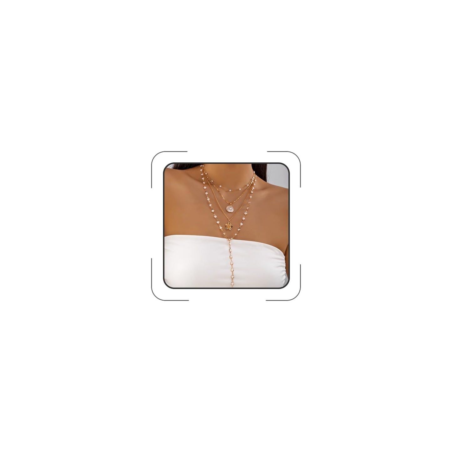 GLRITY Gold Layered Necklaces for Women Stacked Flower Pearl Necklaces Statement Long Y Pendant Necklace Dainty Coastal Summer Beach Vacation Jewelry Gifts