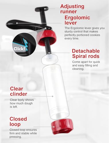 Cookie Press Set, Churro Maker with 12 Discs and 10 Cake Decorating Tips, Cookie Press for Biscuit and Churro, Red