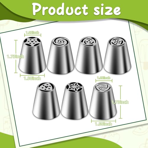 Suuker Russian Piping Tips Set, Stainless Steel Cupcake Flower Shaped Frosting Nozzle Kit, Kitchen Gadgets For Pastry Cupcakes Cakes Cookies Decorating (7 Pieces)