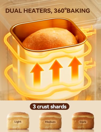 Neretva Bread Maker, 20-in-1 2LB Bread Machine Dual Heater & Nonstick Ceramic Pan Bread Makers Machine All Metal Compact for Gluten Free/Dough Maker/Meat Floss/Jam/Yogurt/Breadmaker Recipe-Light Green
