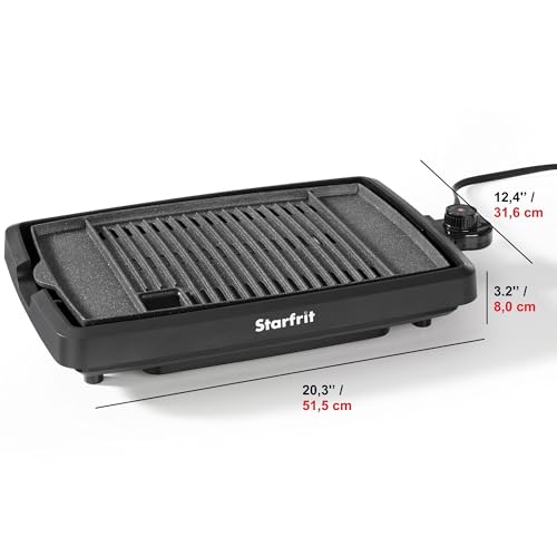 Starfrit The Rock Indoor Smokeless Electric BBQ Grill - Non-Stick 10" x 16" Cooking Surface - Adjustable Temperature