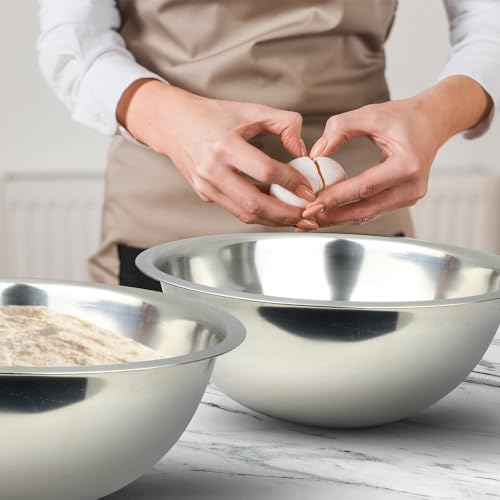 Great Credentials 8 Quart, Set of 2, Mixing Bowls, Stainless Steel, Professional Chef, Commercial Kitchen, 13.25 Inches Diameter, Flat Base