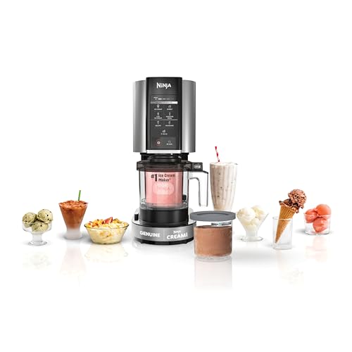 Ninja NC301 CREAMi Ice Cream Maker, for Gelato, Mix-ins, Milkshakes, Sorbet, Smoothie Bowls & More, 7 One-Touch Programs, with (2) Pint Containers & Lids, Compact Size, Perfect for Kids, Silver