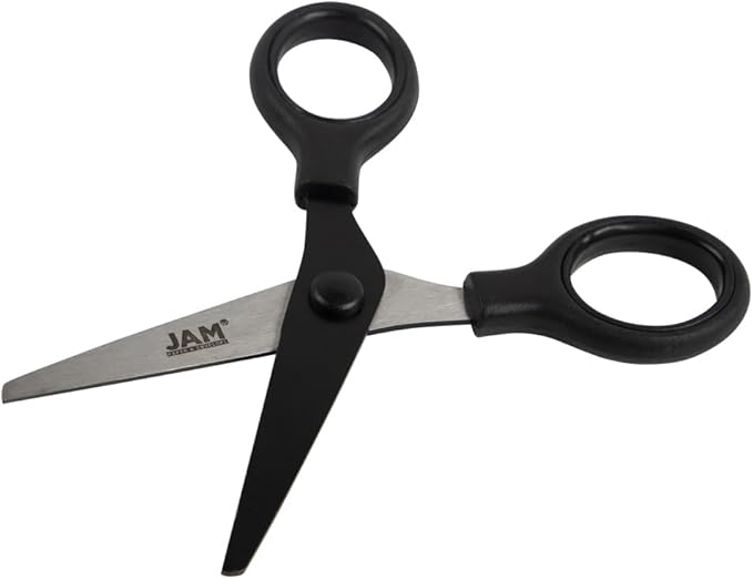 JAM PAPER Multi-Purpose Mini Scissors - 5 Inch - Black - Soft Grip & Stainless Steel Precision Blades - Sold Individually