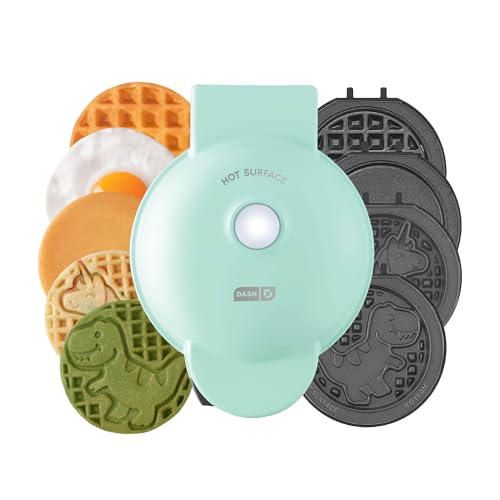 Dash MultiMaker® Mini System - Compact Waffle Maker for Family Breakfasts - Removable Griddle Plates & nonstick surface - 6 Plates - Aqua