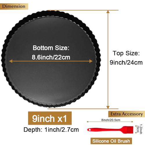 CFGUK 9 Inch Tart and Quiche Pan with Removable Bottom, Pie Pans for Baking, Non-stick Carbon Steel Quiche Pan for Pie, Mousse Cakes, Fruit and Desserts
