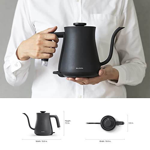 BALMUDA The Kettle | Electric Gooseneck Kettle | Lightweight | Stainless Steel | 0.6L (20fl oz) Capacity | Neon Light Indicator | Perfect for Tea and Coffee | US Version | Black
