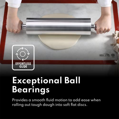 New Star Foodservice Extra Heavy Duty Restaurant Aluminum Rolling Pin, 18", Silver