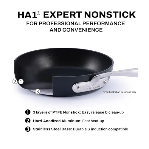 All-Clad Hard Anodized Expert Nonstick Cookware Set, -7 Piece Pots and Pans Set, Induction, OvenSafe 500F - Includes Frying Pans, Saucepan, Sauté-Pan, Stockpot, Professional Cookware - Black