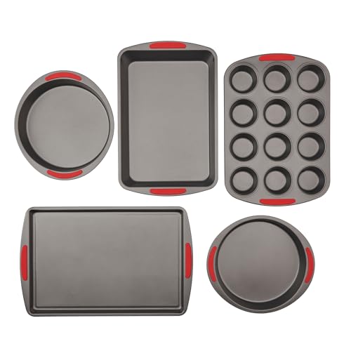 GoodCook 5-Piece Mega Grip Nonstick Bakeware Set – Cookie Sheet Pan, 2 9” Round Cake Pans, 13” x 9” Bake & Roast Pan, 12-Cup Muffin Pan - Baking Supplies, Baking Pans Set