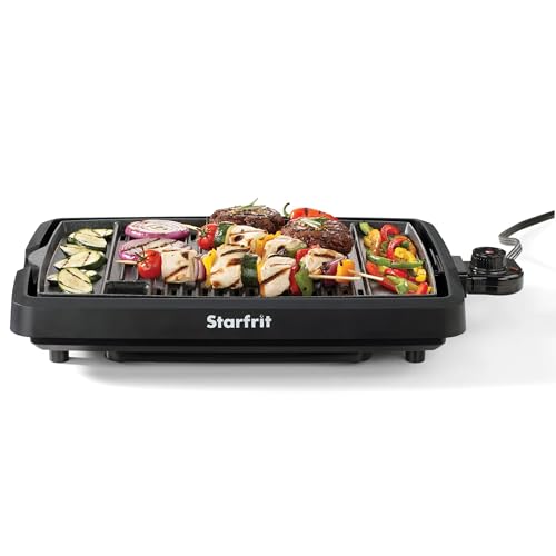 Starfrit The Rock Indoor Smokeless Electric BBQ Grill - Non-Stick 10" x 16" Cooking Surface - Adjustable Temperature