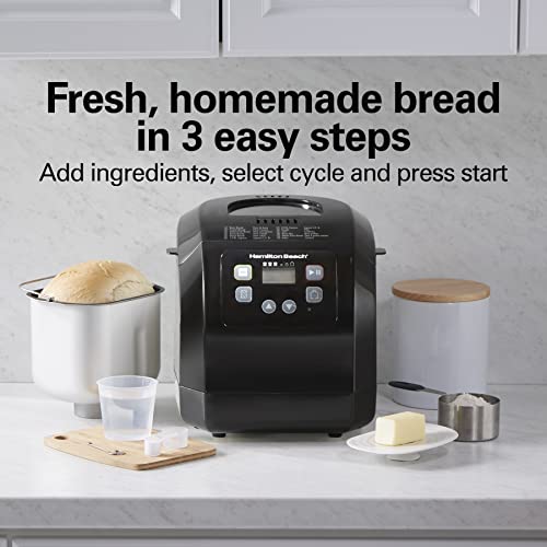 Hamilton Beach Automatic Bread Maker Machine, Digital, Programmable, 12 Settings + Gluten Free, PFAS-Free Nonstick Pan + Kneading Paddle, 2 lb Capacity, Black