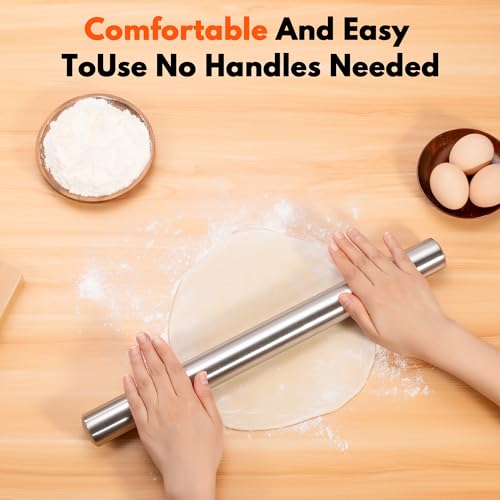 Rainspire Rolling Pins for Baking 304 Stainless Steel Dough Roller Perfect Baking Supplies Kitchen Essentials for Baking, Fondant, Pizza Dough Roller, Dumpling