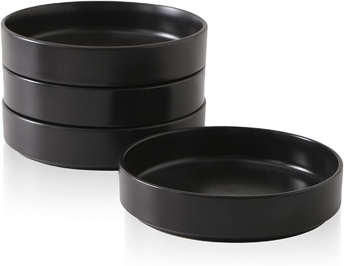 Stone Lain Celina Stoneware Bowl Set, 4-Piece Pasta Bowls for Kitchen, Ceramic Serving for Ramen, Fruit, Cereal, Dinner - Microwave & Dishwasher Safe, Black