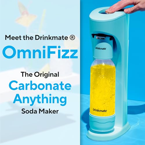 Drinkmate OmniFizz Sparkling Water Maker & Soda Streaming Machine | Carbonates Any Drink | PREMIUM KIT | Includes Four 60L CO2 Cartridges + One BPA-Free Bottle (Arctic Blue)