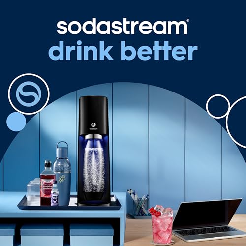 SodaStream - E-TERRA Soda Maker | VALUE BUNDLE | 3 Automatic Carbonation Levels | Includes 2x CO2 Cylinders, 3x 32 Fl Oz Dishwasher Safe Bottles, 2x Bubly Fruit Flavor Drops, 1x Power Adapter | Black