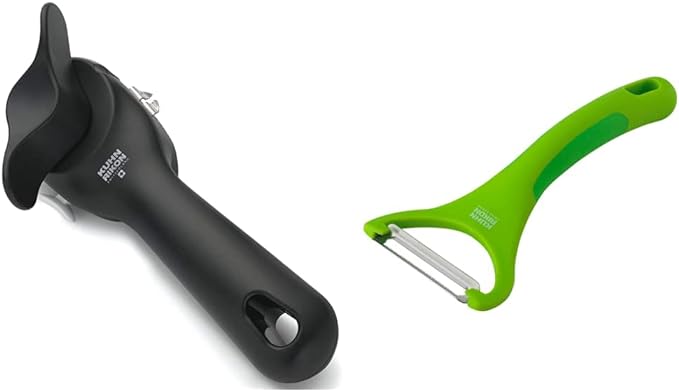 Kuhn Rikon Auto Safety LidLifter/Can Opener with Ring Pull, 8 x 2.5 x 2.75 inches, Black & Piranha Y Peeler, 6.25-inch, Green