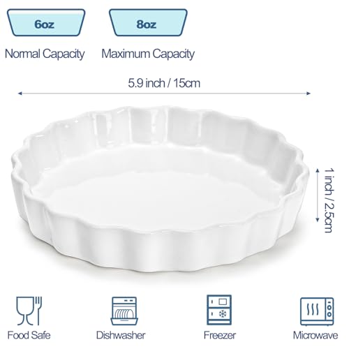 Foraineam 10 Pack 8 oz Creme Brulee Ramekins, 6 Inch Round Fluted Quiche Dishes, Porcelain Pie Pan Shallow Baking Dish Oven Safe for Baking Souffle, Apple Pie, Quiche, Tart