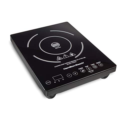 Hamilton Beach Portable Single Induction Cooktop Countertop Burner Hot Plate with Fast Heating Mode, 1800 Watts, 10 Temperature Settings up to 450F, Black (34104)