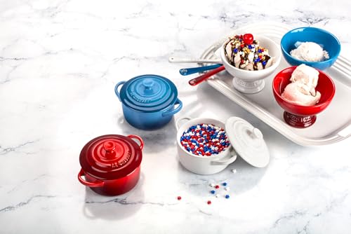 Le Creuset Stoneware Set of 4 Mini Cocottes with Cookbook, 8 oz. each, White