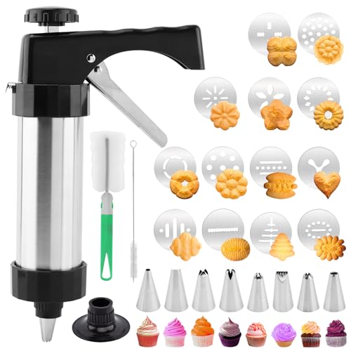 Stainless Steel Cookie Press Kit – 13 Discs & 8 Tips: Easy Shaping & Decor for Baking, Perfect for DIY Cookies/Cakes – Time-Saving for Home Bakers & Dessert Lovers