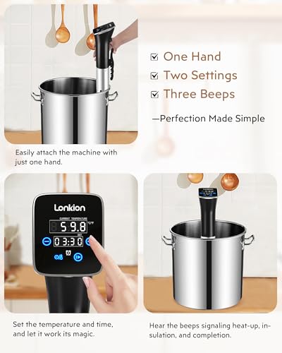 Sous Vide, Lonkion Sous Vide Cooker Machine, Temperature Control, 1100W IPX7 Immersion Circulator, Fast Heating, Home Kitchen Use, Easy to Store